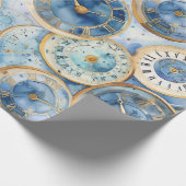 Blue and Gold Clock Pattern ラッピングペーパー (角)