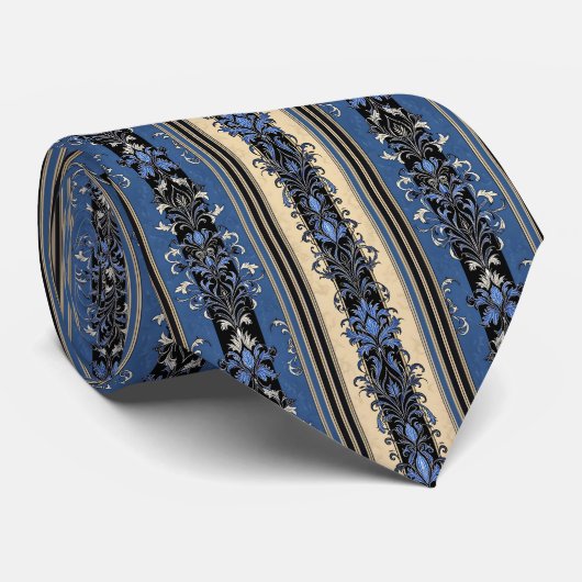 Blue and Gold Damask Stripes ネクタイ (ロール)