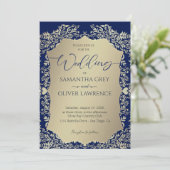 Blue and Gold Damask Wedding Invitation 招待状 (スタンド正面)