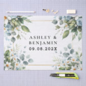  Blue and Gold Elegant Floral Rustic Watercolor 薄葉紙 (クラフト)