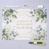  Blue and Gold Elegant Floral Rustic Watercolor 薄葉紙 (クラフト)