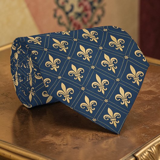 Blue and Gold Flour De Lis Custom Necktie ネクタイ