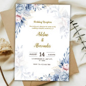 Blue and gold flower wedding Reception  招待状