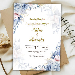 Blue and gold flower wedding Reception 招待状