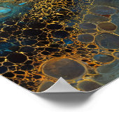 Blue and Gold Fluid Art Abstract ポスター (角)