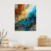 Blue and Gold Fluid Art Abstract ポスター (キッチン)