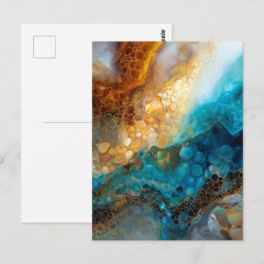 Blue and Gold Fluid Art Abstract ポストカード (正面/裏面)