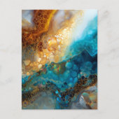 Blue and Gold Fluid Art Abstract ポストカード (正面)