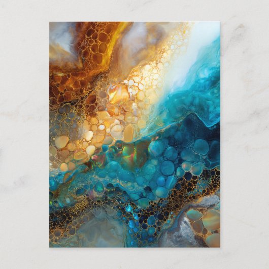 Blue and Gold Fluid Art Abstract ポストカード (正面)