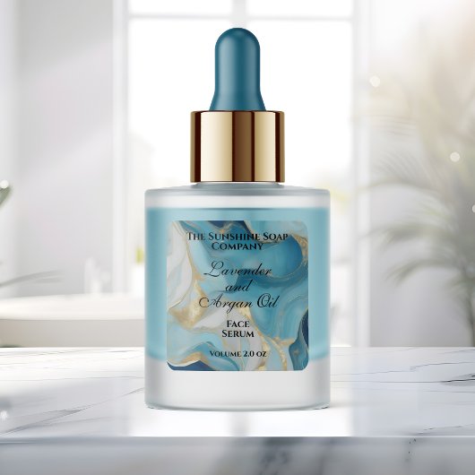 Blue and gold foil dropper bottle label スクエアシール