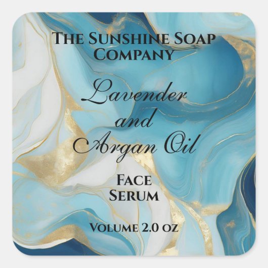 Blue and gold foil dropper bottle label スクエアシール (正面)