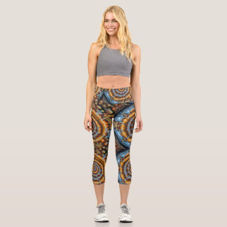 blue and gold fractal swirl capri leggings カプリレギンス
