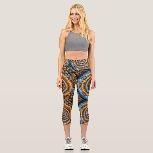 blue and gold fractal swirl capri leggings カプリレギンス (正面)