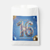 Blue and Gold Glitter Balloons Sweet 16 Thank You フェイバーバッグ (正面)