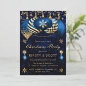 Blue and Gold Glitter Baubles Christmas Party 招待状 (スタンド正面)