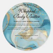 Blue and Gold Glitter Body Butter Jar Label ラウンドシール (正面)