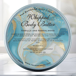 Blue and Gold Glitter Body Butter Jar Label ラウンドシール