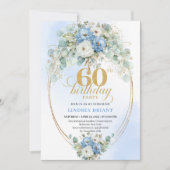 Blue and Gold Greenery 60th Birthday Invitation 招待状 (正面)