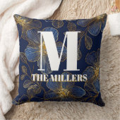 Blue and Gold Luxury Floral Wedding Invitation クッション (ブランケット)