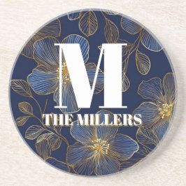 Blue and Gold Luxury Floral Wedding Invitation  コースター