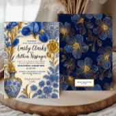 Blue and Gold Luxury Floral Wedding Invitation  招待状
