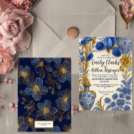 Blue and Gold Luxury Floral Wedding Invitation  箔カード