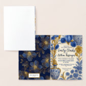 Blue and Gold Luxury Floral Wedding Invitation  箔カード (ディスプレー)