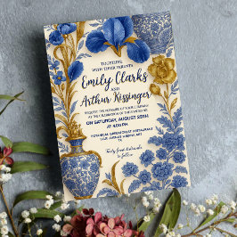 Blue and Gold Luxury Floral Wedding Invitation  箔招待状
