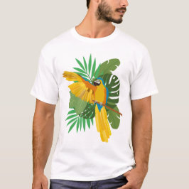 Blue and Gold macaw with leaves Tシャツ