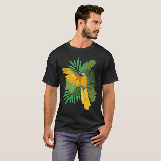 Blue and Gold macaw with leaves Tシャツ (正面フル)