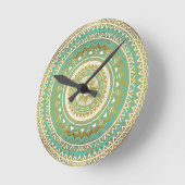 Blue and gold madala ラウンド壁時計 (傾斜)