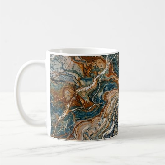 Blue and Gold Marble Swirl Pattern Coffee Mug コーヒーマグカップ (左)