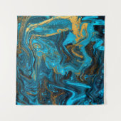 Blue and gold marbling pattern. Golden marble liqu タペストリー (正面(横))
