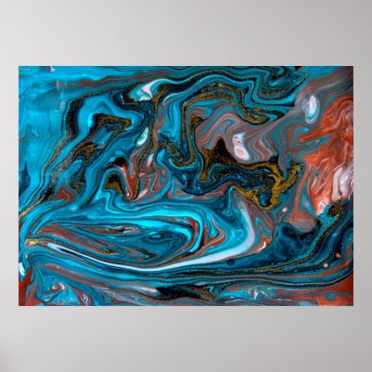 Blue and gold marbling pattern. Golden marble liqu ポスター (正面)