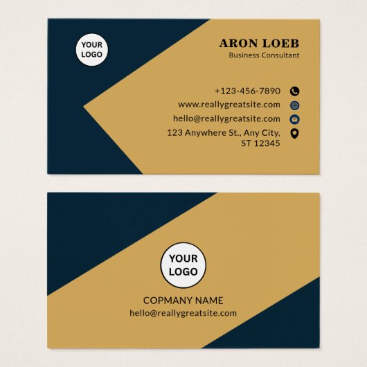 Blue and Gold Modern Corporate Business Card (正面&裏面)