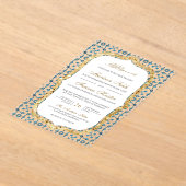 Blue and Gold Moroccan Tile Islamic Wedding アクリル招待状 (レイダウン)