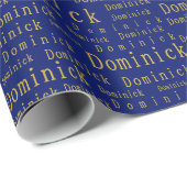 Blue and Gold Name Personalized Wrapping Paper ラッピングペーパー (ロールコーナー)