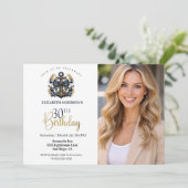 Blue and Gold Nautical Anchor 30th Birthday Photo 招待状 (スタンド正面)