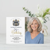 Blue and Gold Nautical Anchor 75th Birthday Photo 招待状 (スタンド正面)