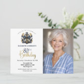 Blue and Gold Nautical Anchor 80th Birthday Photo 招待状 (スタンド正面)