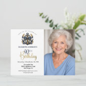 Blue and Gold Nautical Anchor 90th Birthday Photo 招待状 (スタンド正面)