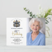 Blue and Gold Nautical Anchor 98th Birthday Photo 招待状 (スタンド正面)