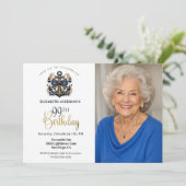 Blue and Gold Nautical Anchor 99th Birthday Photo 招待状 (スタンド正面)