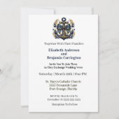 Blue and Gold Nautical Anchor Wedding 招待状 (正面)