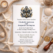 Blue and Gold Nautical Anchor Wedding 招待状