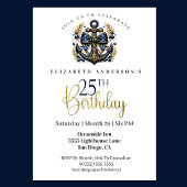 Blue and Gold Nautical Bow Anchor 25th Birthday 招待状