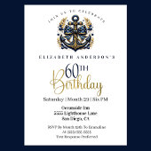 Blue and Gold Nautical Bow Anchor 60th Birthday 招待状