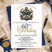 Blue and Gold Nautical Bow Anchor 60th Birthday 招待状