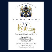 Blue and Gold Nautical Bow Anchor 75th Birthday 招待状