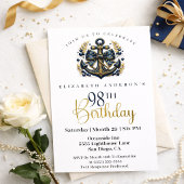 Blue and Gold Nautical Bow Anchor 98th Birthday 招待状